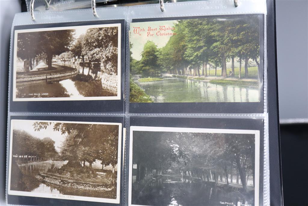 Lewes Interest: 227 postcards, Edward VII to Queen Elizabeth II, views including: The Pells (42); Priory Ruins (28); Lewes Churches (70